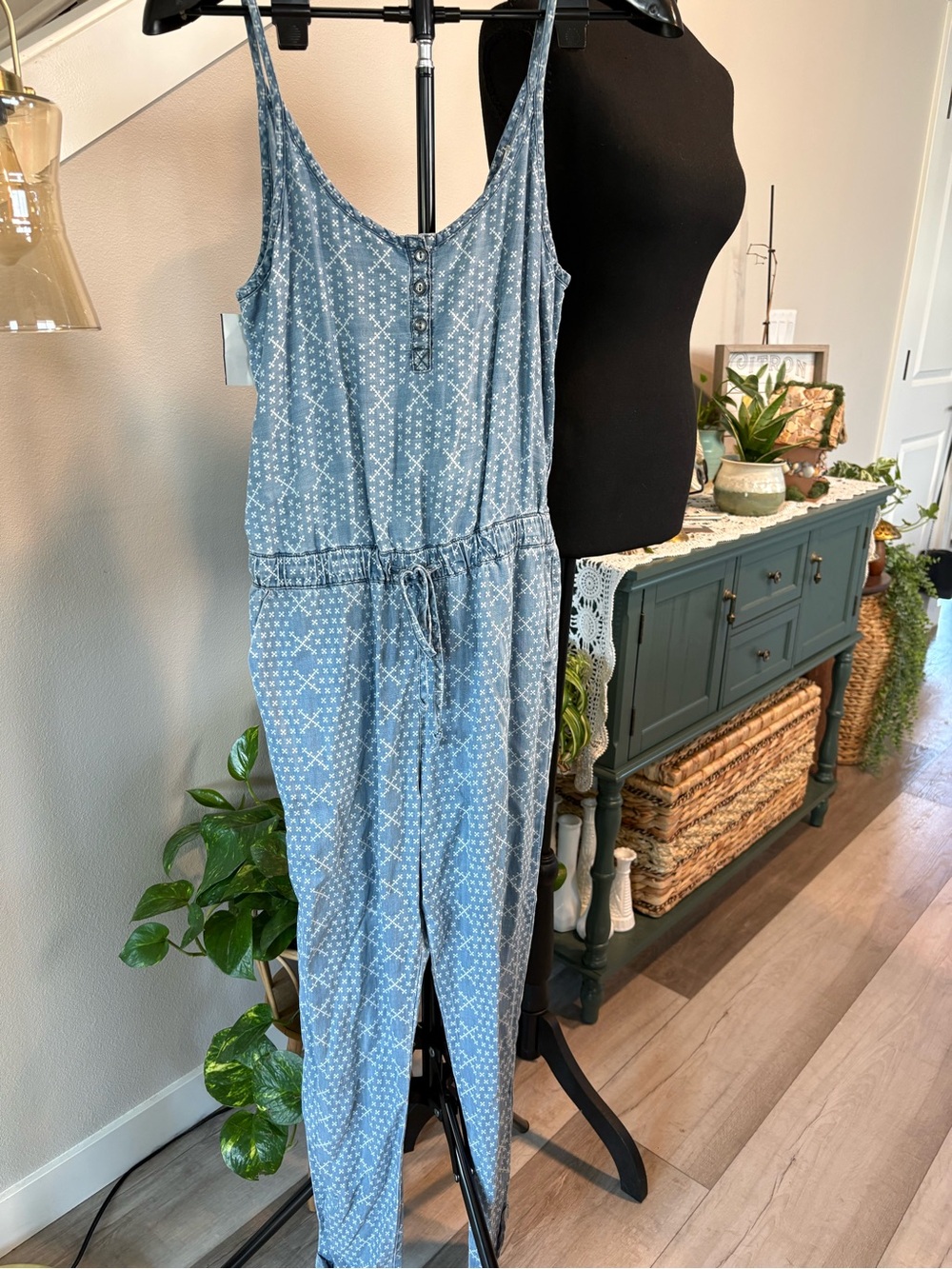life in progress One-Shoulder Blue Printed Jumpsuit